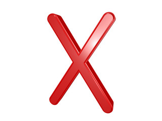 Red letter X isolated on white, 3d illustration