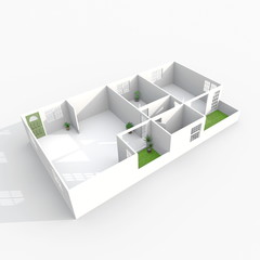 Fototapeta premium 3d interior rendering perspective view of empty paper model home apartment