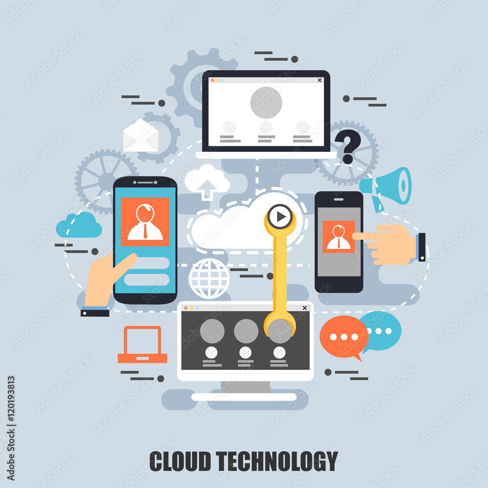 Aufkleber flat concept of cloud data technology services