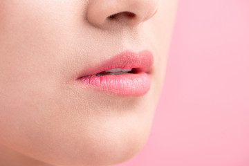 Obraz premium Beautiful Perfect Lips. Beauty young asian woman Lips over whit