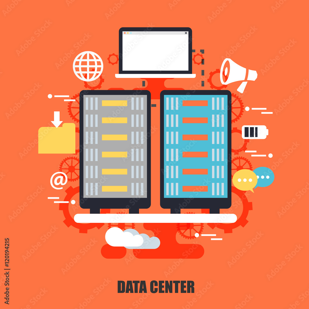 Aufkleber flat concept of data center