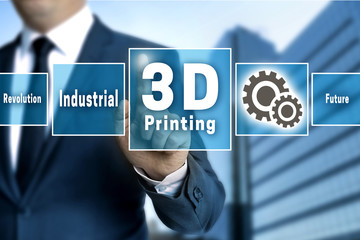 Fototapeta na wymiar 3d Printing touchscreen is operated by businessman