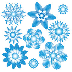 Abstract blue floral ornament collection over white background