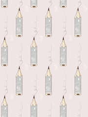 Writing pencils on pink background. Vector pattern illustration.