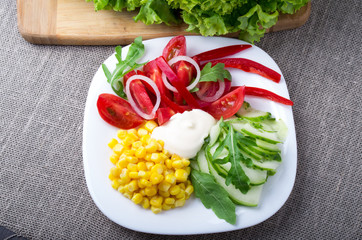 Top view of a healthy dish made from natural vegetables