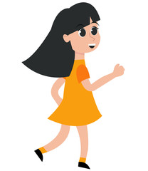 Little Girl running vector, happy girl with orange dress, eps, jpg
