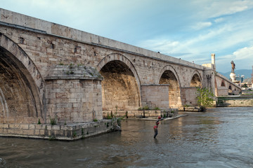 Old stone bridge over Varda river, Skopje, Macedonia