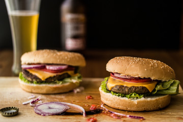 Homemade Hamburgers with Beverage.