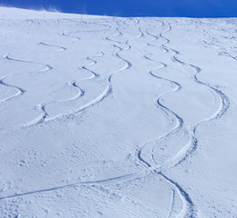 Ski tracks on Mt. Titlis in Switzerland