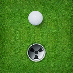 Papier Peint photo Golf Golf ball and golf hole on green grass of golf course.