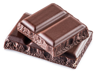 Pieces of chocolate bar isolated on a white background.