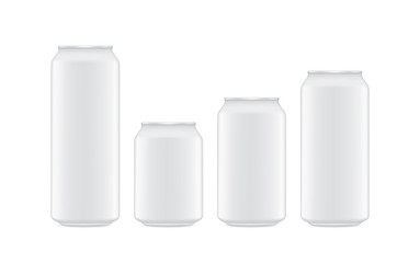 Vector Beverage can white color 4 size isolated on white background. Small and big and other size.