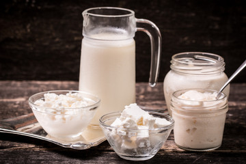 Dairy products,healthy food on wooden table