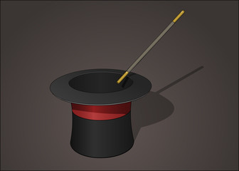 Magician hat with magic wand