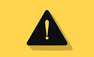 Vector warning sign with long shadow on flat background