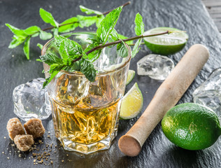 Mojito cocktail ingredients.