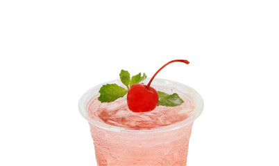 A glass of colorful punch with ice  In Plastic cup. on isolate background.