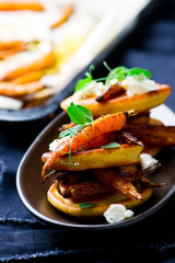 savory chickpea pancakes with spicy roasted carrots