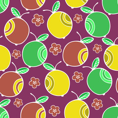 Set of colorful cartoon fruits : apple. Colorful Seamless Pattern.