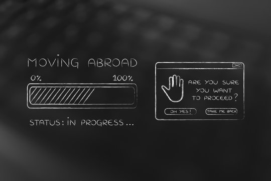 moving abroad progress bar loading and pop-up are you sure
