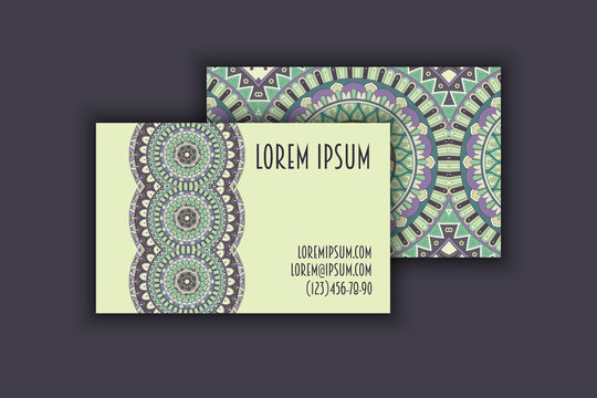 Vector vintage visiting card set. Floral mandala pattern and ornaments. Oriental design Layout. Islam, Arabic, Indian, ottoman motifs.