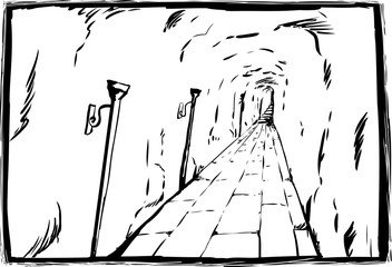 Unlit torches in unlit dungeon sketch scene