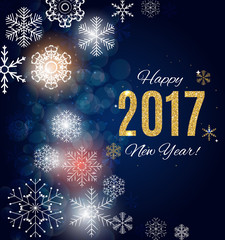 Happy New Year 2017 Gold Glossy Background. Vector Illustration