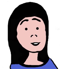 Head and shoulder illustration of woman with black hair.