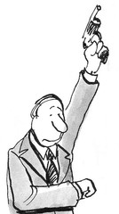 Illustration of starter shooting the starting gun to start the race.