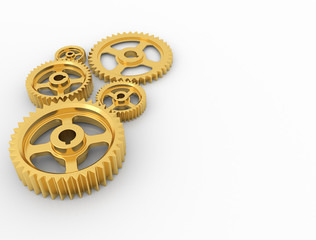 Fototapeta na wymiar Working Golden gears in the mechanism. 3D rendering