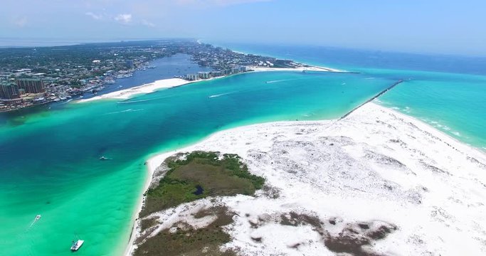 Aerial 4K video of Panama Beach, Florida. Pensacola beach. Amazing bird's view. Bridge. 