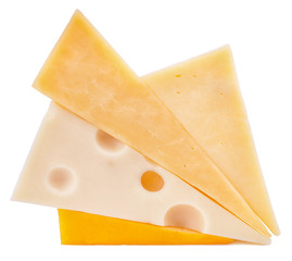Four different types of cheese  isolated on white