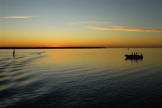 Crossing sunset from mainland, El Djorf to Djerba.Tunisia