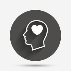 Head with heart sign icon. Male human head.