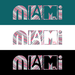 Creative design Miami typography. Vector graphic print. CMYK colors