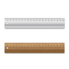 wooden and Steel rulers isolated on a white background