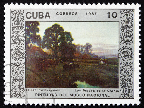 Postage stamp Cuba 1987 Farm Meadows, by Alfred de Breanski