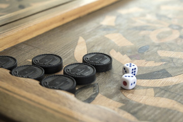 Board for a game of backgammon with two dice