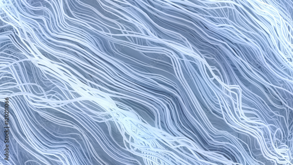 Poster Curl noise flow abstract white lines 3d rendering background