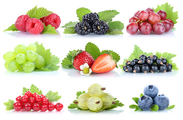 Sammlung Beeren Erdbeeren Trauben Weintrauben Blaubeeren Himbeer