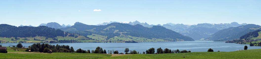 Fototapeta na wymiar Panorama of lake Sihl
