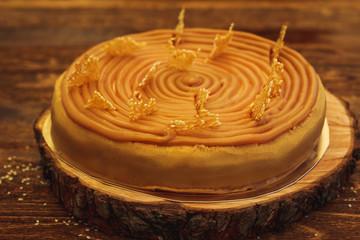 Close up of caramel cheesecake