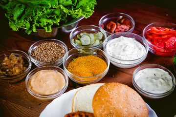 ingredients for cooking burgers, cooking food