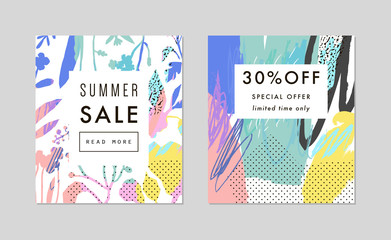 Set of creative Social Media Sale headers or banners with discount offer. Vector