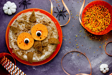 Owl cake. Halloween or birthday party dessert
