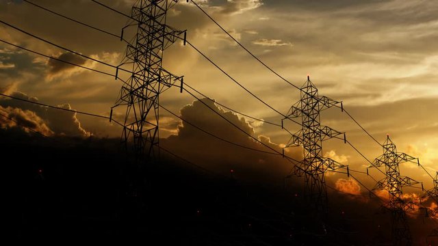 Computer generated, Electricity, power grid structures, pylon tower. 	