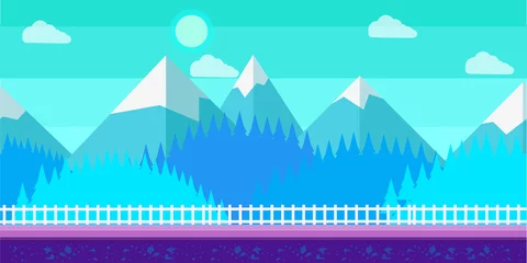 Poster Seamless cartoon winter vector landscape for computer game.