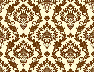 Vector seamless damask pattern as a background. Old fashioned luxurious classic baroque stamp to create wallpaper, textiles, curtains, postcards.