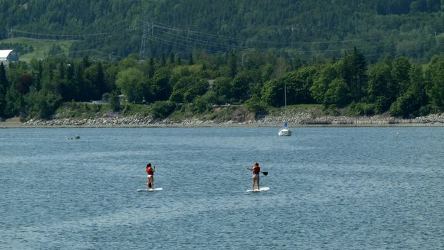 CARLETON, CANADA - June 25th 2016. Two person on Paddle Board in the Sea suring Summer in Carleton, Qc. Canada