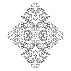 Vector outline floral pattern in ethnic national style of Uzbekistan. Illustration for the creation of textiles, wallpaper, batik, tiles, ornaments, wood carving.